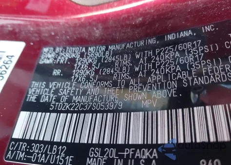 2007 Toyota Sienna Xle from USA, damaged, VIN 5TDZK22C37S053979